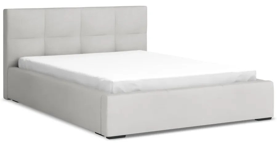 Letto matrimoniale imbottito grigio chiaro in velluto con contenitore con rete inclusa 140x200 cm Hiko – Makamii