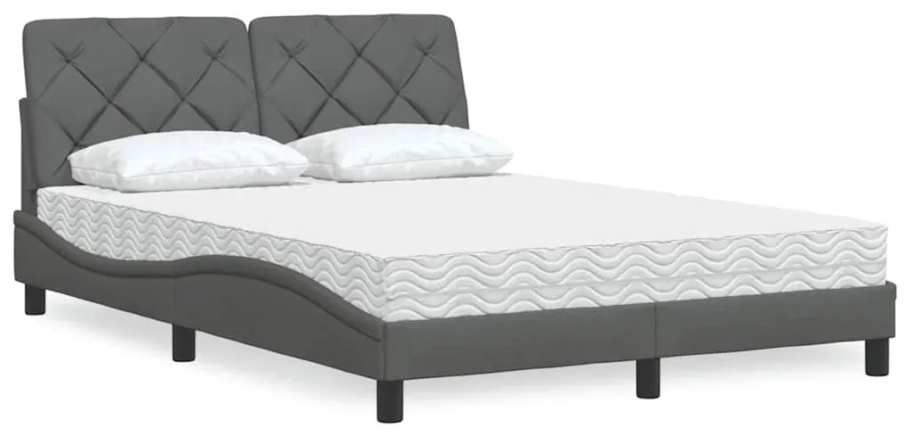 Letto Con Materasso Grigio Scuro 140x200cm Tessuto /