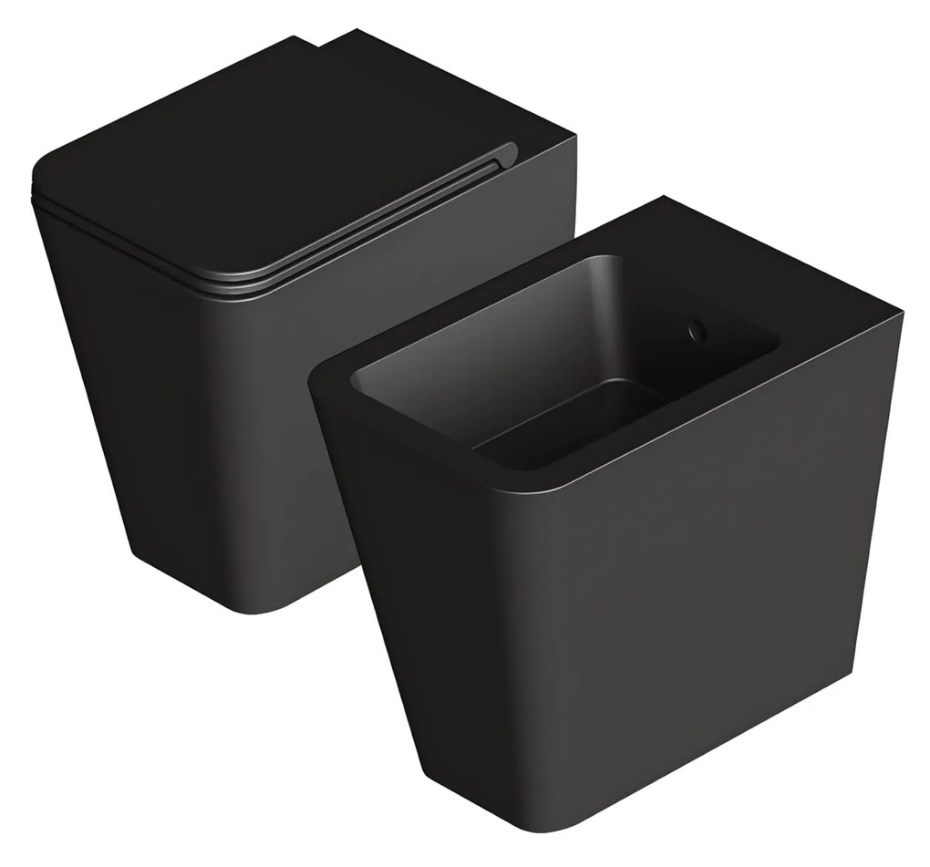 Coppia Di Sanitari a Terra Senza Brida Alice Ceramica "Hide Square" Nero Opaco