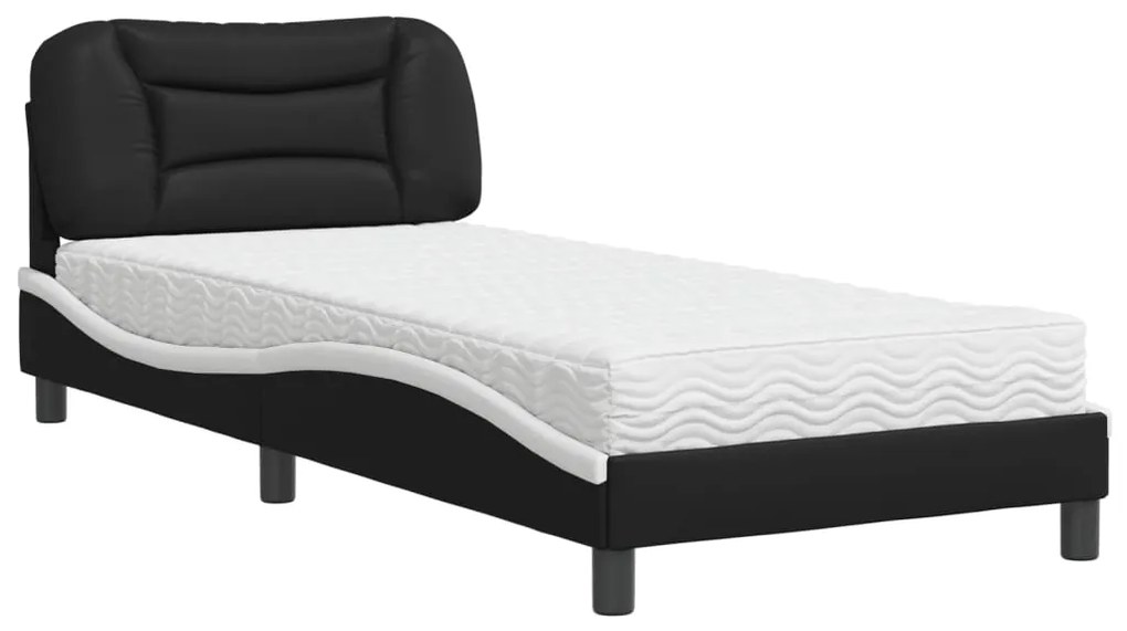 Letto con materasso nero e bianco 90x190 cm in similpelle