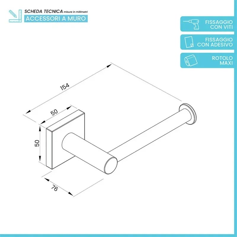 Set accessori bagno 3 pezzi con porta asciugamani 30 cm acciaio inox bianco Sidera