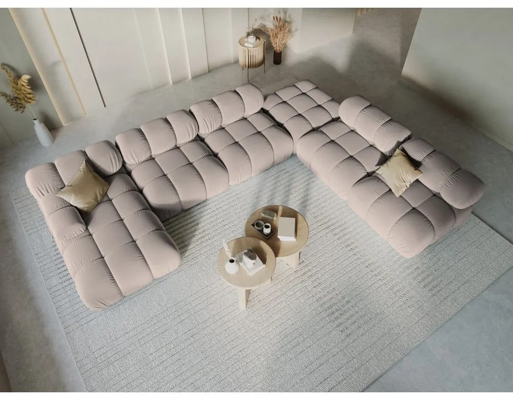 Divano angolare componibile in marrone chiaro (con penisola a destra/a U) con rivestimento in velluto Bellis – Micadoni