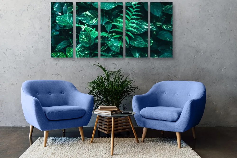 Quadri 5 pezzi – Foglie tropicali fresche