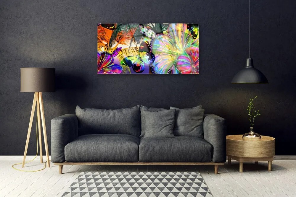Quadro di vetro Farfalle astratte Piume 100x50 cm 2 appendini