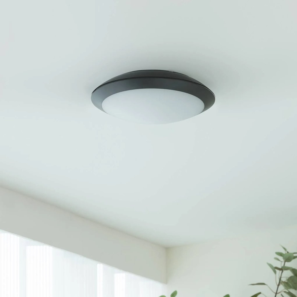 Lindby plafoniera LED da esterni Naira, grigia, sensore, 30 cm, IP65 Naira, Nero, Plastica, Moderno, Plafoniere LED