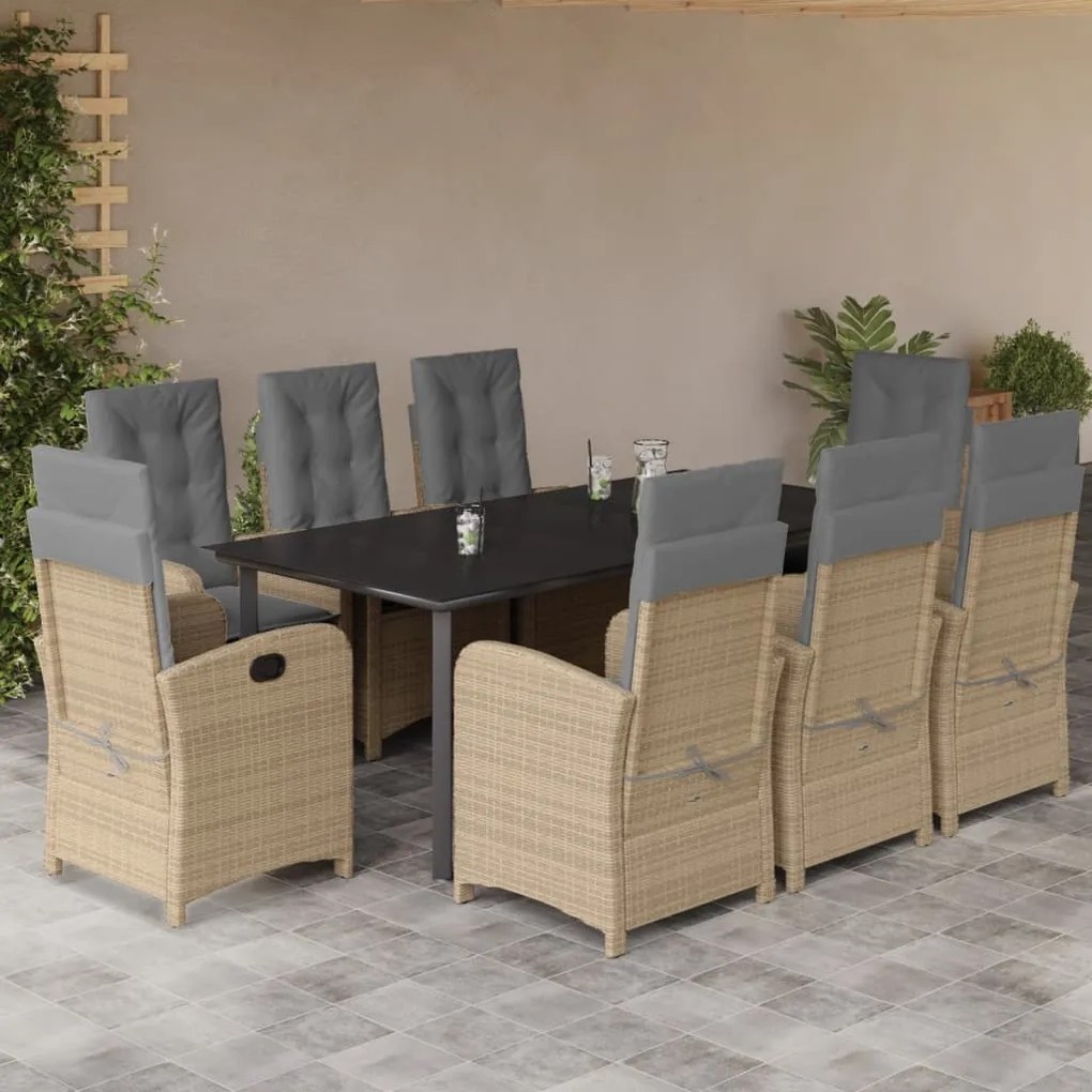 Set pranzo da giardino 9 pz con cuscini beige misto polyrattan