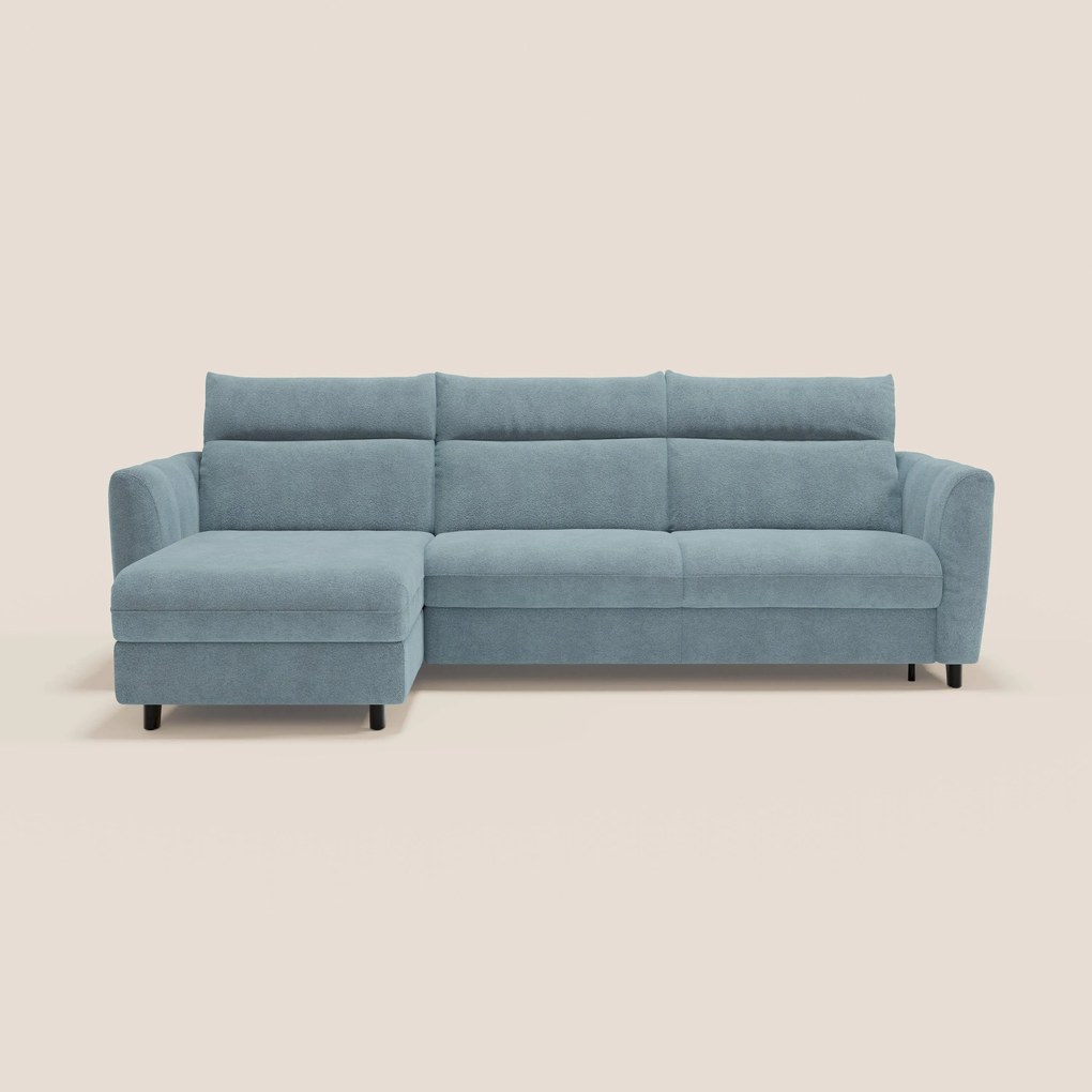 Peonia divano letto angolare con Penisola Contenitore - Materasso H18 cm in Bouclé Impermeabile T07 carta da zucchero