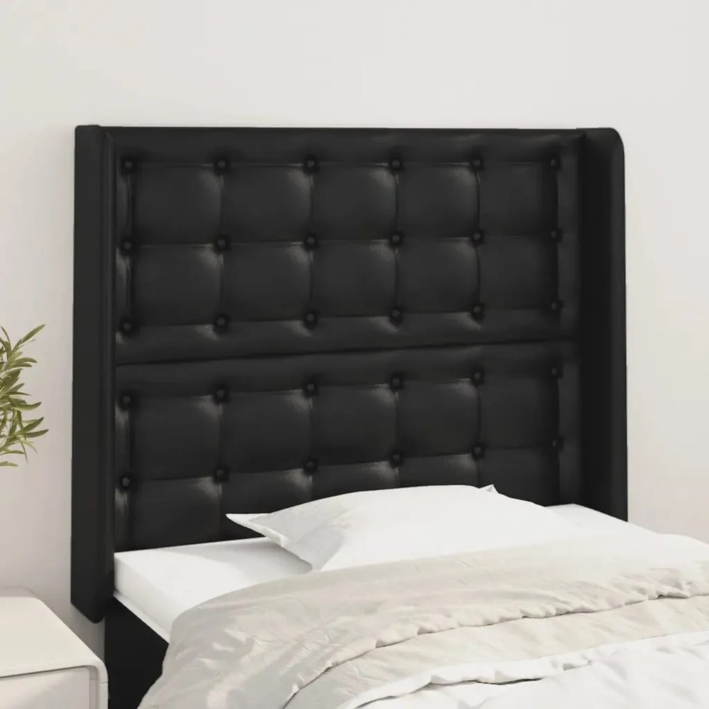 Testiera Ad Orecchio Nera 83x16x118/128 Cm İn Similpelle /