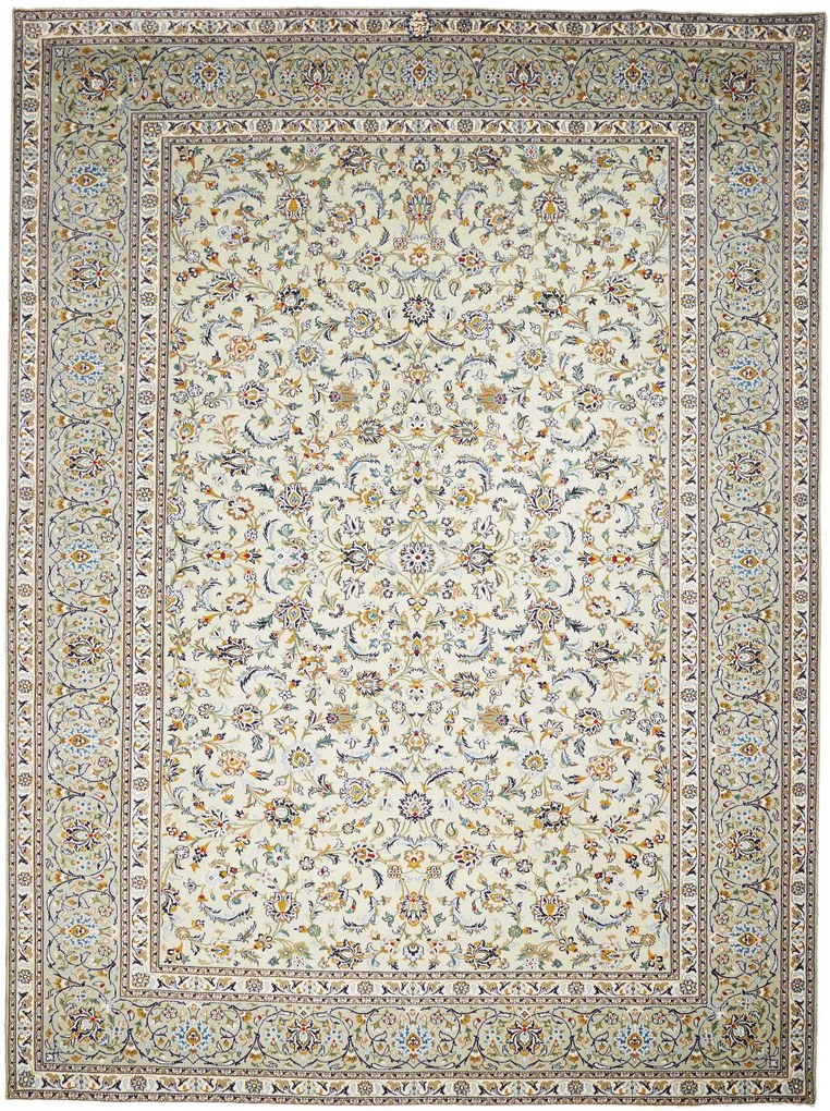 Kashan Tappeto 300x400 Verde (Iran) Annodato A Mano