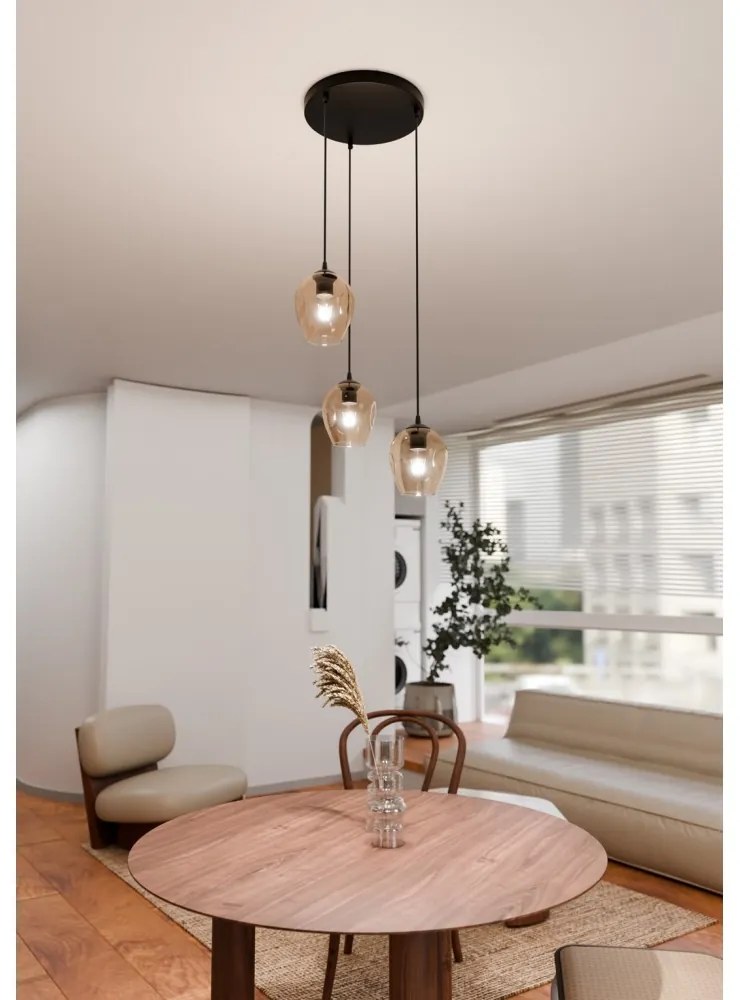 Lampadario a Sospensione in Acciaio e Vetro ISTAR 3 BL PREMIUM 3xE27 Colore delle Sfere Ambrate