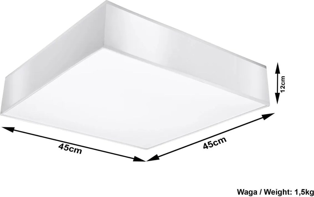 Plafoniera Quadrata da Soffitto in PVC 3xE27 HORUS 45 White da interno