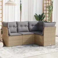 Set Divano da Giardino 4 pz con Cuscini Beige in Polyrattan 3217579