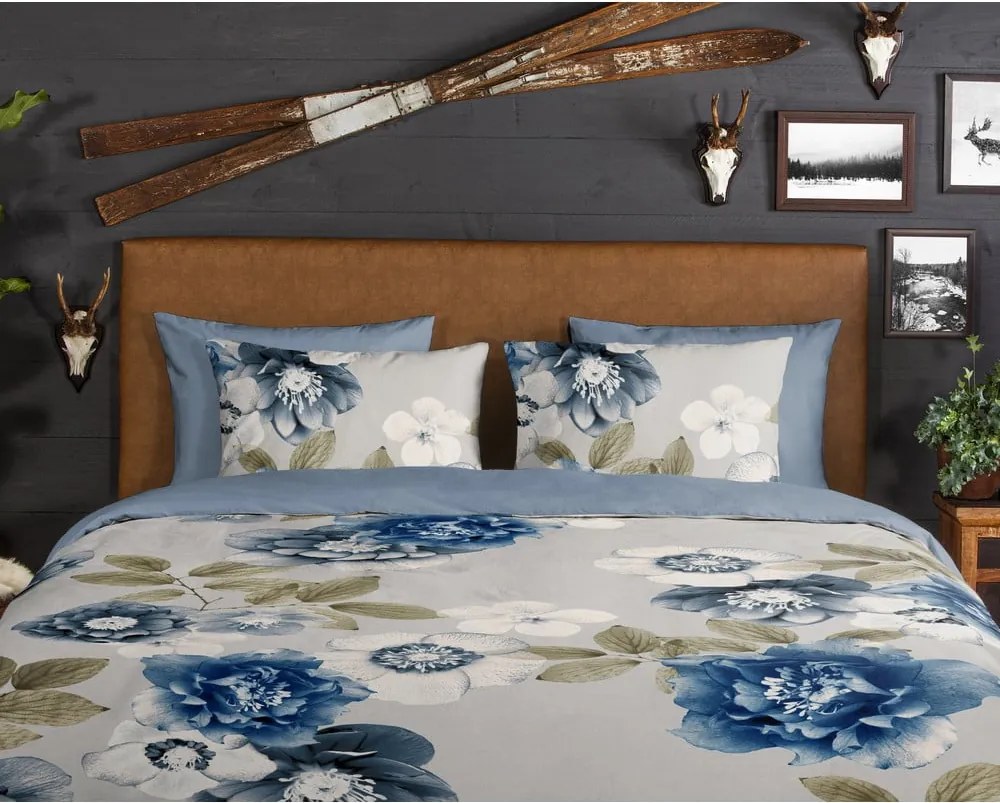 Set lenzuola letto matrimoniale in flanella blu-grigia 200x220 cm Gabin - Good Morning