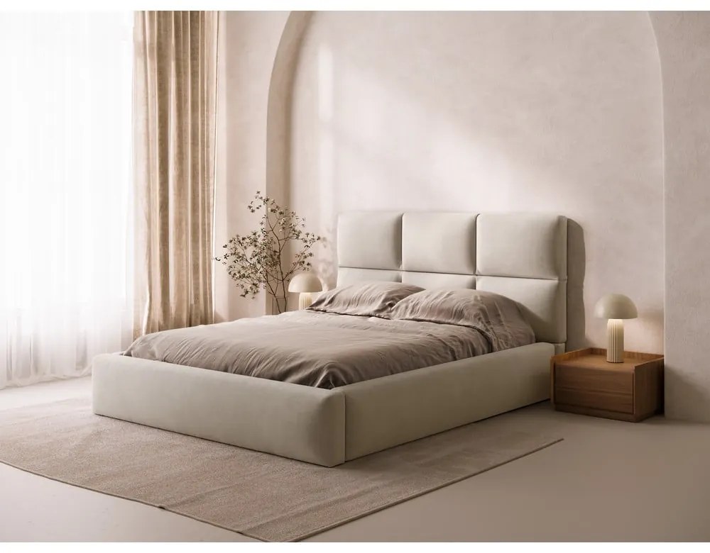 Letto matrimoniale imbottito beige con contenitore con rete inclusa 140x200 cm Libera – Windsor &amp; Co Sofas