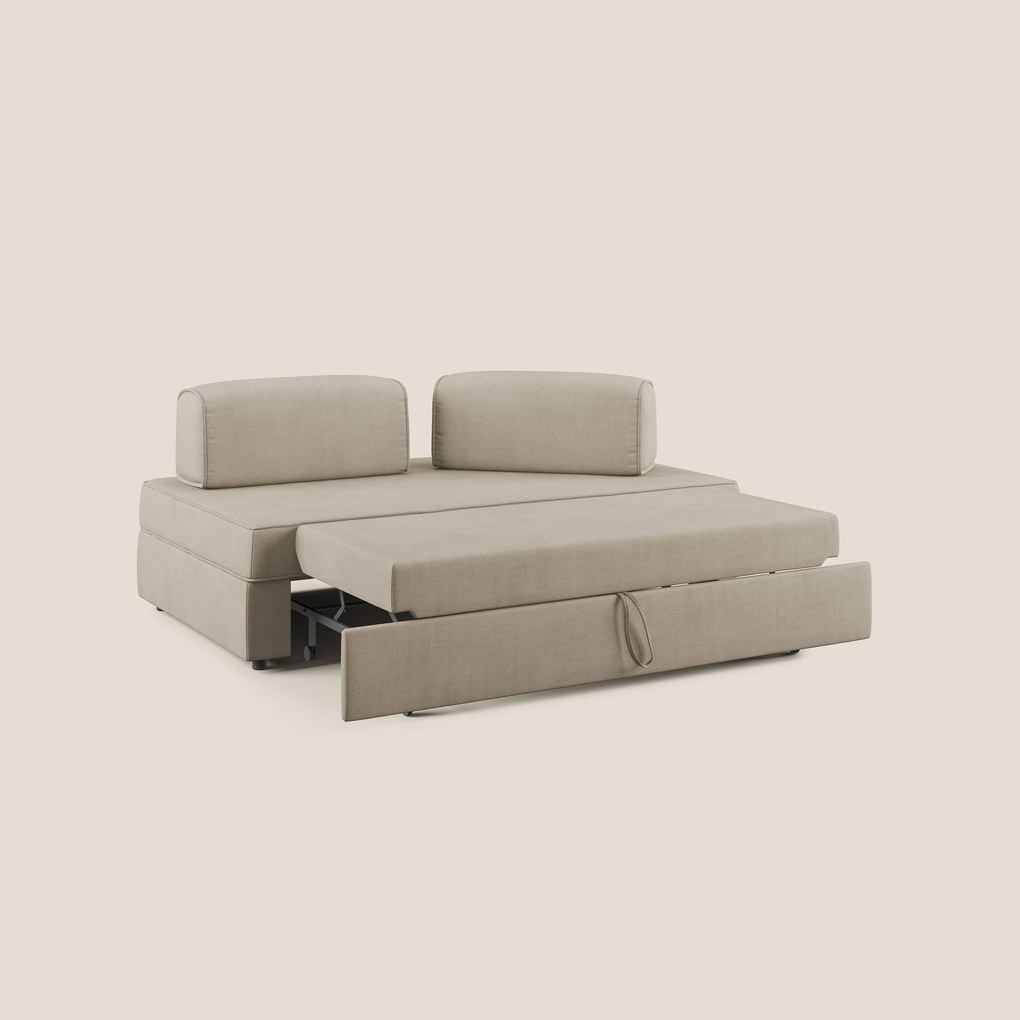 Liberty divano con pouf estraibile e schienali movibili in tessuto morbido impermeabile T02 beige