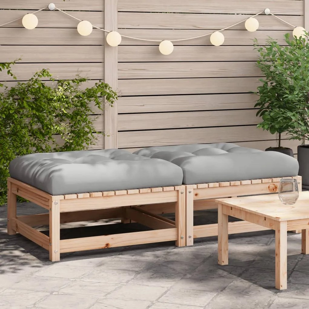 Poggiapiedi Da Giardino Con Cuscini 2 Pz Legno Massello Di Pino /