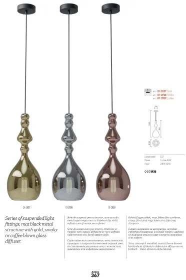 Redo 01-2937 - Lampadario a sospensione con cavo AMBIX 1xE27/42W/230V Ø 18 cm dorato