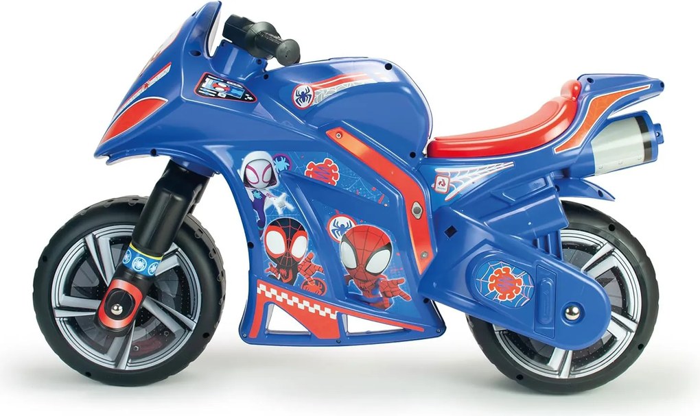 Moto Cavalcabile per Bambini 4-7 anni a Spinta Marvel Spidey 99x39x61 cm fino a 50 kg con Maniglia di Trasporto Blu...