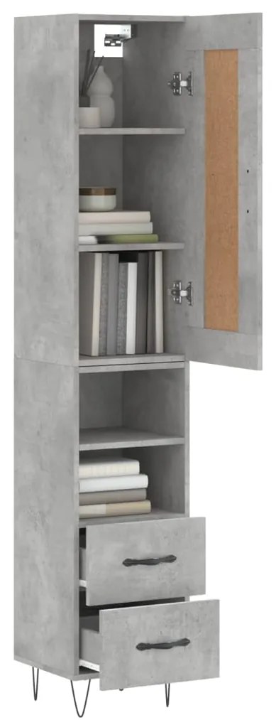 Credenza grigio cemento 34,5x34x180 cm in legno multistrato