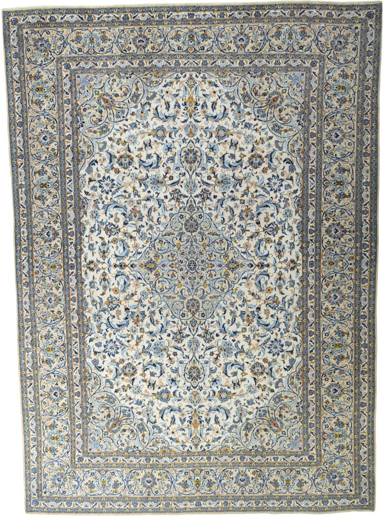Kashan Tappeto 420x300 Beige (Iran) Annodato A Mano