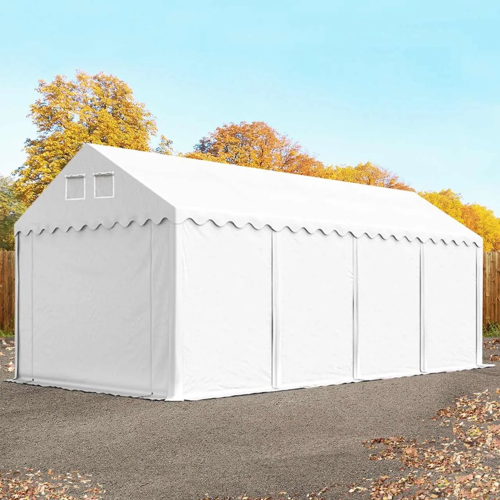 TOOLPORT 3x8 m tenda capannone, altezza 2,6m, PVC 800, telaio perimetrale, bianco, con statica (sottofondo in cemento) - (37008)