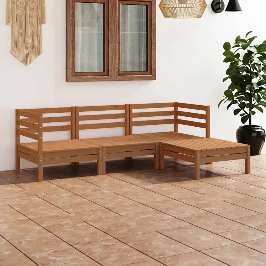 Set Salotto da Giardino 4 pz in Legno Massello di Pino Miele