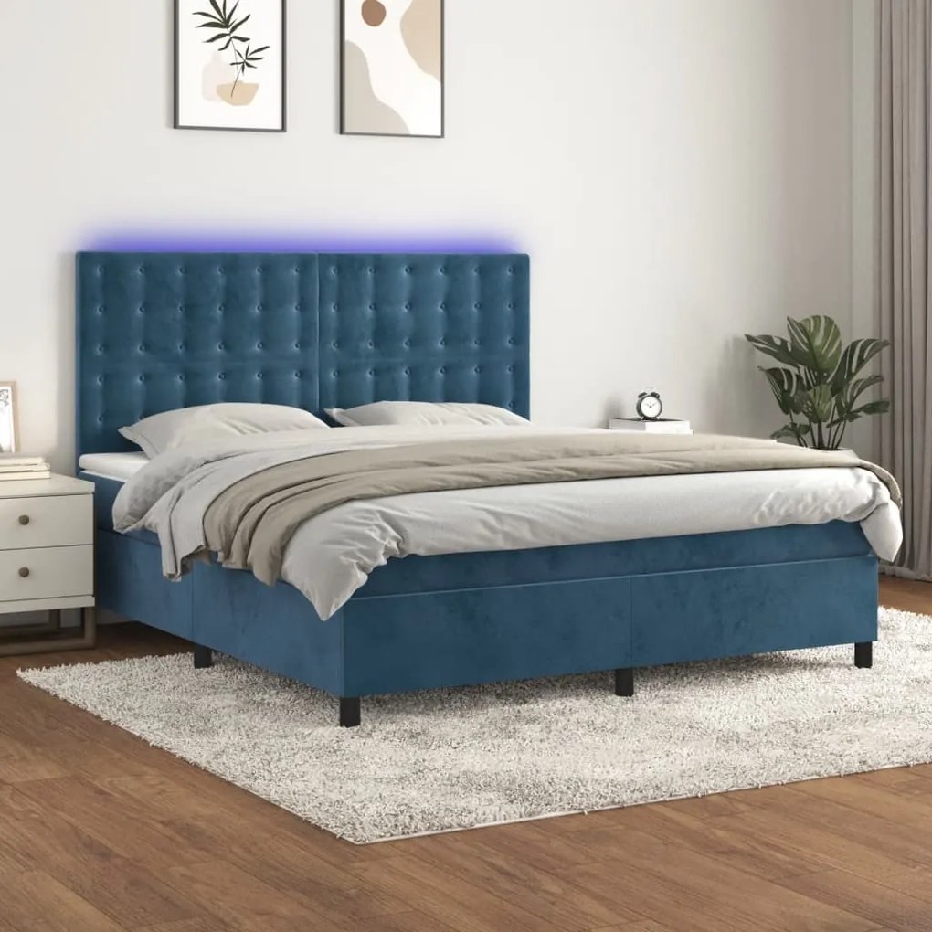 Letto A Molle Con Materasso E Led Blu Scuro 160x200 Cm /