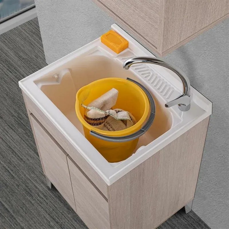 Mobile lavatoio 60x50 rovere chiaro con vasca asse e kit scarico Way