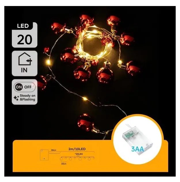 Aigostar - Catena luminosa natalizia a LED 20xLED/3xAA 2m bianco caldo