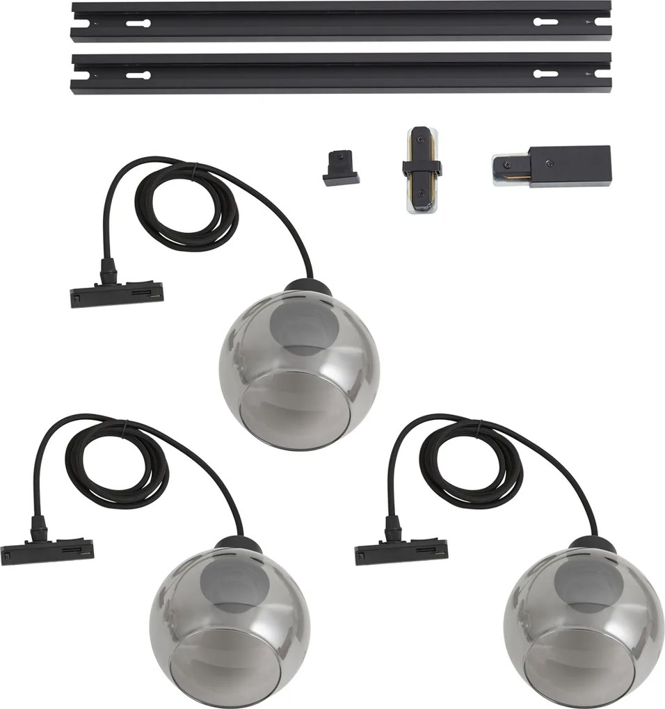 Sistema di illuminazione a binario moderno nero con 3 luci a sospensione monofase - Iconic Lava
