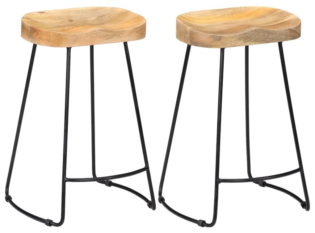 Sgabelli Da Bar Gavin 2 Pz İn Legno Massello Di Mango /