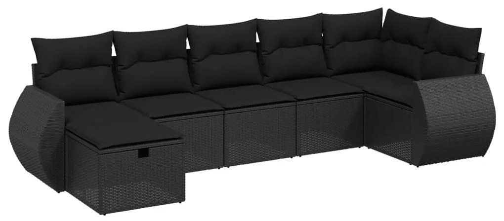 Set Divani da Giardino con Cuscini 7pz Nero Polyrattan