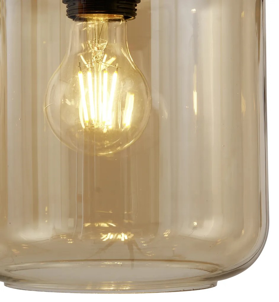 Lampada a sospensione moderna nera con vetro ambrato a 5 luci - Sheena