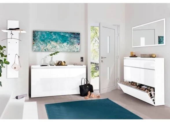 Scarpiera Da Ingresso 3 Ante 120x26x108 Bianco Laccato 24 Paia Magic Made in Italy