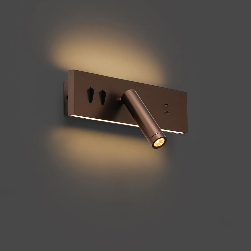 Set di 2 lampade da parete moderne bronzo scuro regolabili con USB-C incl. LED - Modric
