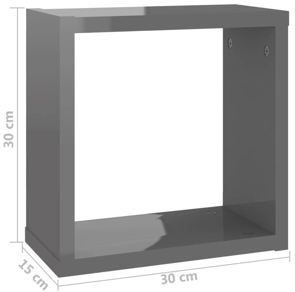 Mensole Parete a Cubo 4 pz Grigio Lucido 30x15x30 cm