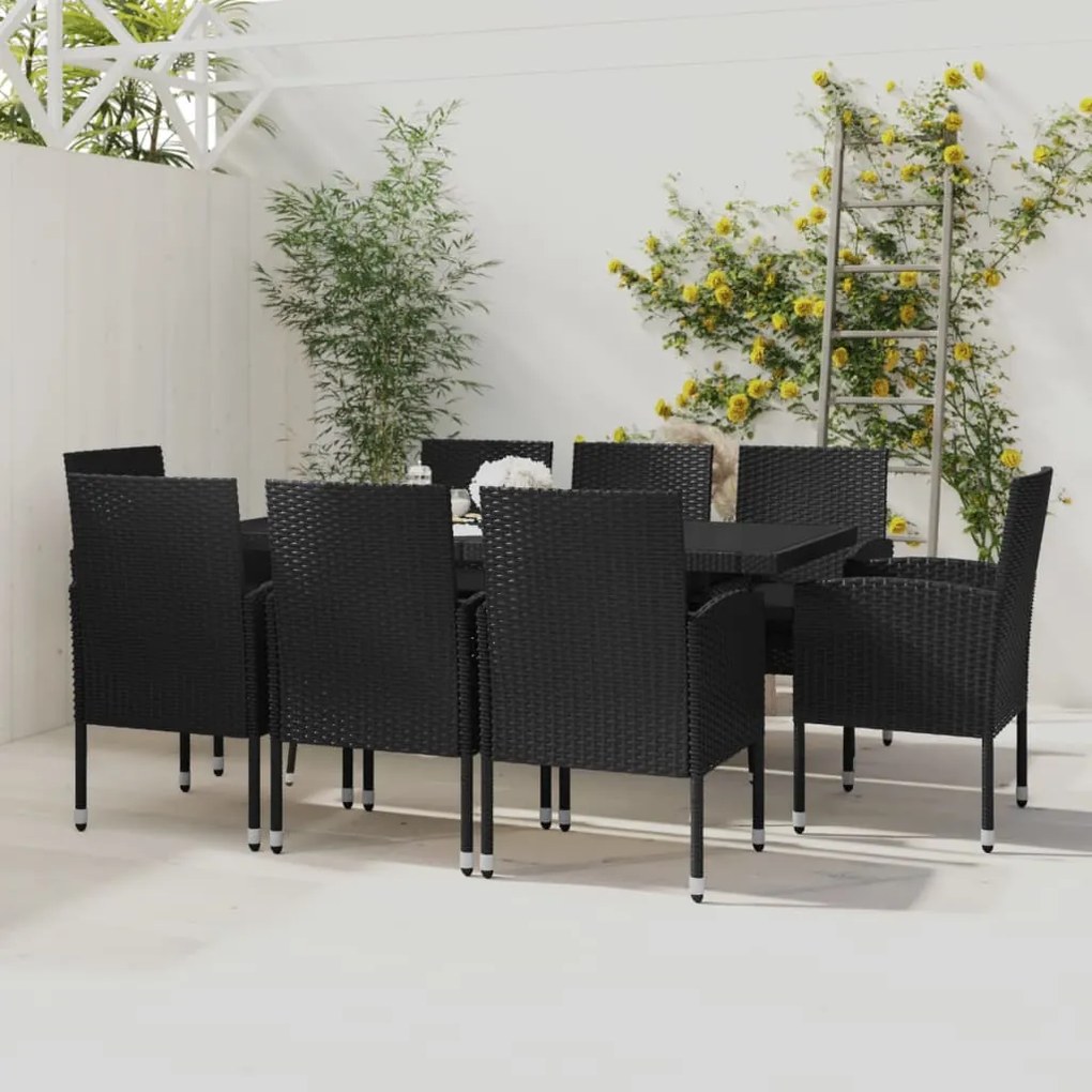 Set Mobili da Pranzo per Giardino 9 pz in Polyrattan Nero