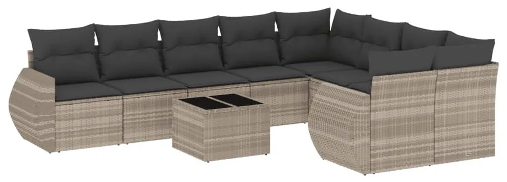 Set divano giardino 10 pz con cuscini grigio chiaro polyrattan