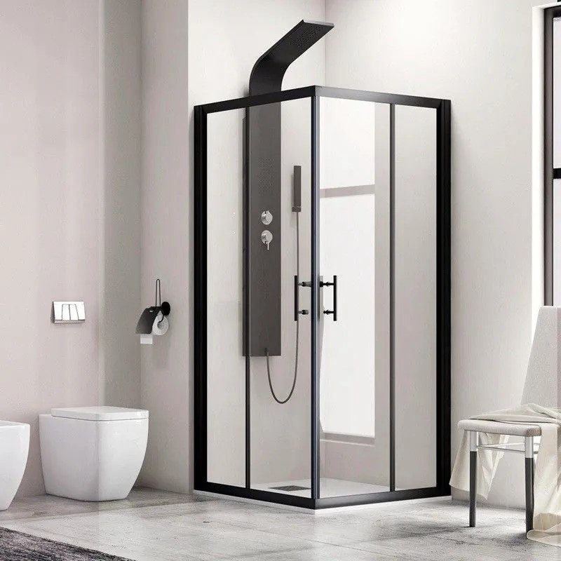 Kamalu - cabina doccia 140x80 cm telaio nero vetro trasparente modello kf1000b