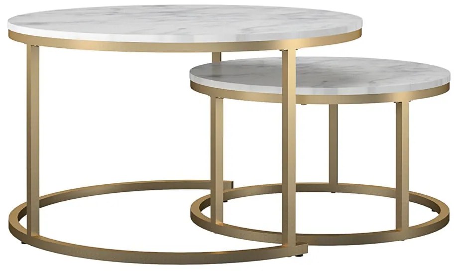 Set di tavolini da salotto rotondi bianchi/dorati con effetto marmo 2 pz ø 79 cm Amelia – CosmoLiving by Cosmopolitan