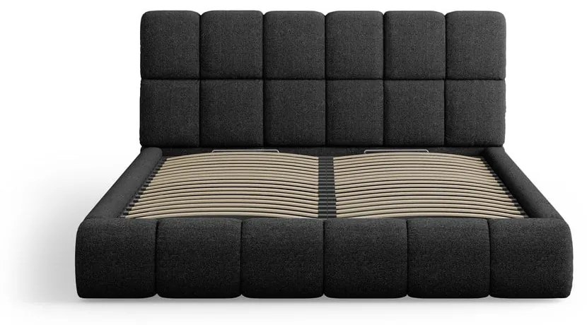 Letto matrimoniale imbottito nero con contenitore con griglia 160x200 cm Bellis - Micadoni Home