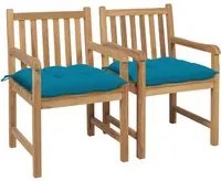 Sedie da Giardino 2 pz con Cuscini Azzurro in Massello di Teak 3062749