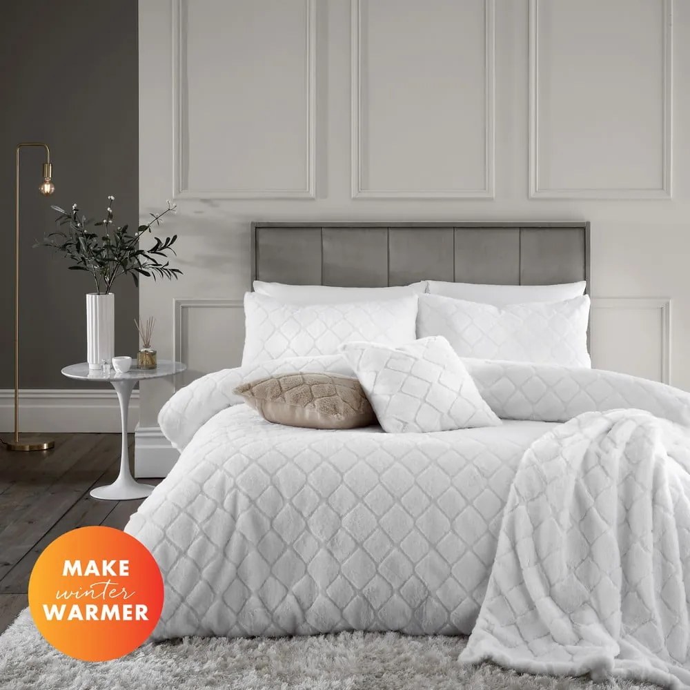 Set copripiumino e federa bianco in micropile per letto matrimoniale e per letto esteso 230x220 cm Cosy Diamond – Catherine Lansfield