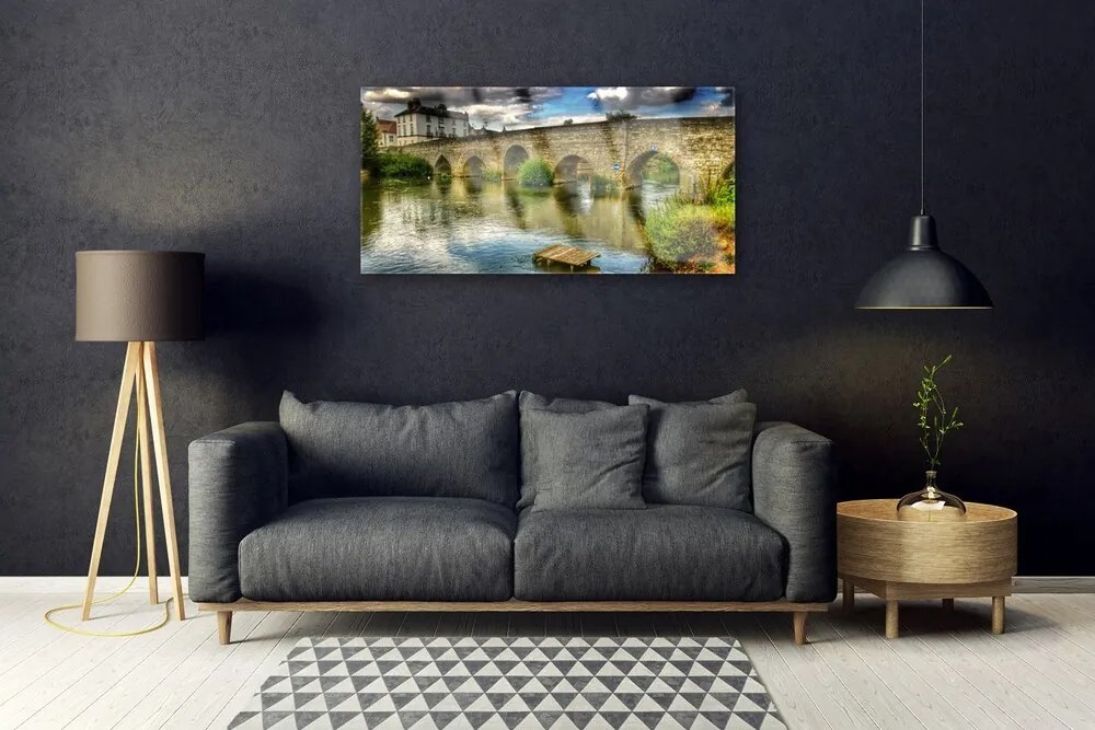 Quadro su vetro acrilico Architettura del fiume del ponte 100x50 cm