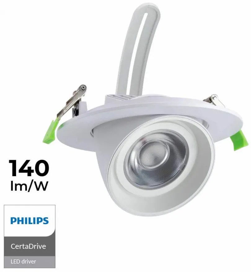 Faro LED da Incasso 44W Orientabile Rotondo Foro Ø160mm Bianco PHILIPS Certadrive 140lm/W Colore Bianco Caldo 3.000K