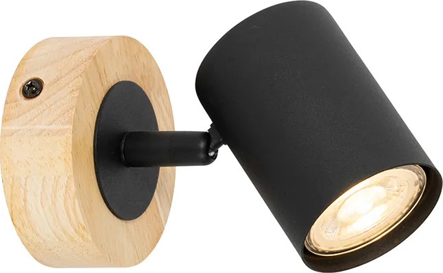 Faretto moderno nero con legno inclinabile - Jeana