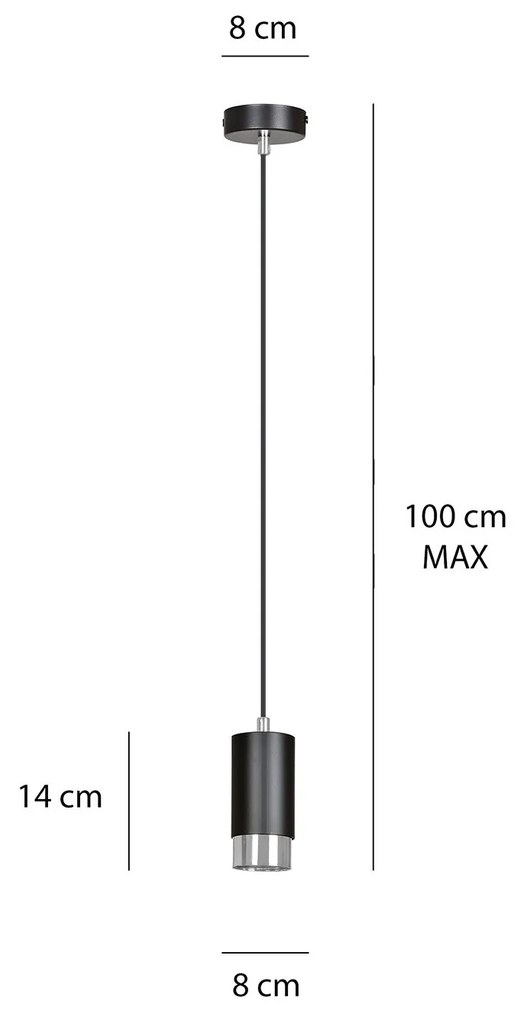 Sospensione Moderna 1 Luce Fumiko A Cilindro In Acciaio Nero E Cromo