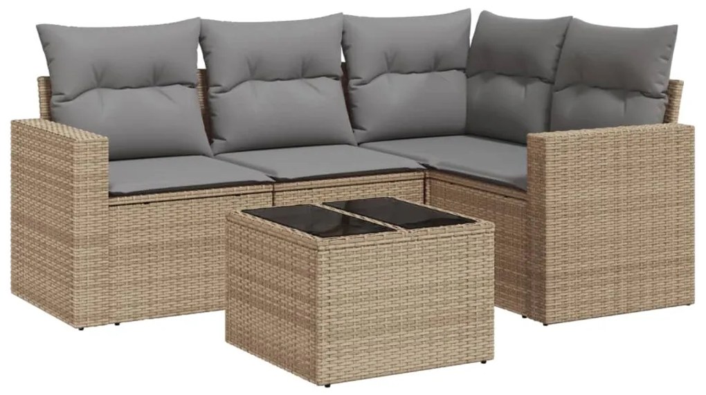 Set Divano da Giardino 5 pz con Cuscini Beige in Polyrattan