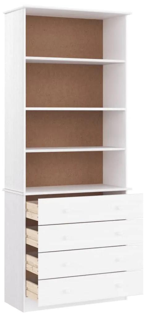 Libreria con cassetti alta bianca 77x35x186,5 cm massello pino