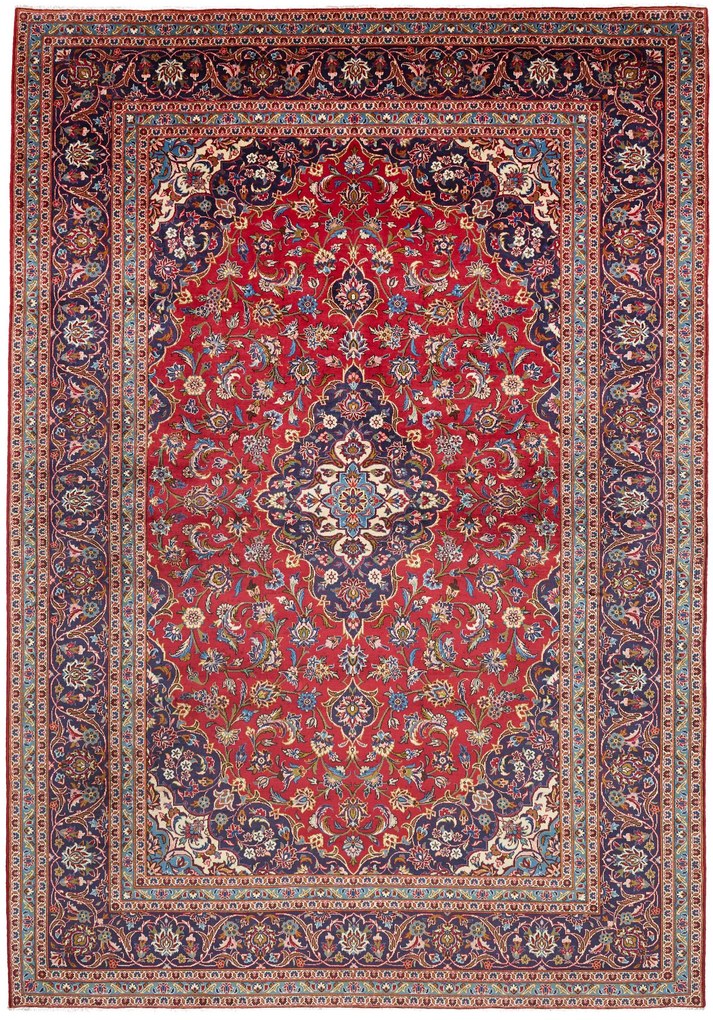 Kashan Tappeto 250 x 360 Blu (Iran) Annodato A Mano